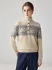 Suéter de Cachemira Jacquard Fair Isle con Media Botonadura para Mujer, Suéter de Punto Grueso Holgado Estilo Étnico para Invierno