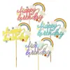 Mini Topper para Pastel de Nube Arcoíris Letra Dorada Feliz Cumpleaños Decoración para Hornear Fiesta Mesa de Postres Inserto
