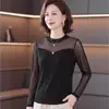 Camisa base preta de manga comprida para mãe jovem, top fino da moda para mulheres de meia-idade e idosas, camisa que emagrece e valoriza a silhueta para mulheres