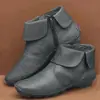 2024 Calçados Femininos de Comércio Exterior Bico Redondo Botas de Couro Casuais Femininas Amazon Tamanho Grande Cor Sólida Zíper Lateral Botas Martin Femininas 43