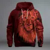 Suéter Nuevo Transfronterizo Primavera y Otoño 2024 Estilo Europeo y Americano Imagen de León Suéter Estampado 3D a Cuadros Retro con Capucha para Hombre