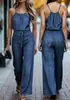 2026 Mono con tirantes texturizado transfronterizo europeo y americano de Amazon con diseño de cordón en la cintura, pantalones casuales de pierna ancha con caída.