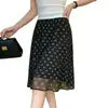 Falda de Gasa con Lunares Retro para Mujer, Estilo Delgado de Verano, Estilo Coreano, Falda de Corte A Hermosa y Súper Elegante con Efecto de Caída, Elegante Falda de Longitud Media