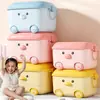 Caixa Organizadora de Brinquedos de Desenho Animado Infantil, Caixa Organizadora Plástica Doméstica com Rodinhas, Caixa de Armazenamento para Roupas de Bebê, Lanches, Blocos de Montar