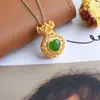 Prata 925 Pequena Bolsa de Dinheiro Natural Jade Hetian Material Colar Pingente Feminino Estilo Étnico Corrente para Clavícula Corrente Personalizada para Suéter
