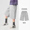 Pantalones cortos deportivos tipo cargo de algodón tejido para niños de Duoduo, suaves y cómodos, casuales para niños, de pierna recta, de seis puntos