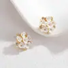 Conjunto de Joias Flor Branca Cravejado com Diamantes Estilo Europeu e Americano Transfronteiriço, Brincos Cluster de Flores em Aço Titânio com Design de Nicho de Luxo Leve