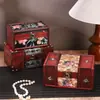 Caixa de joias de madeira e couro antiga estilo chinês, caixa de armazenamento decorada com estampa vintage, caixa de madeira decorativa antiga, caixa para adereço de fotografia