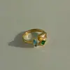 Anillo Abierto Dazan de Acero Titanio Electrochapado en Oro Real de 18K Estilo Europeo y Americano con Circonita Geométrica Colorida PVD Impermeable