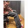 Jeans Masculino Verão Novo Retro Reta Solta Perna Larga Hiphop Calça Jeans Americano High Street com Zíper e Fenda Roupa Masculina