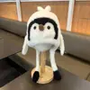 Gorro Infantil para Niños, Estilo Casual Cálido de Dibujos Animados de Pingüino, Gorro Reversible con Protección para las Orejas, Gorro Grueso de Punto para Otoño e Invierno