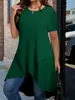 2025 europea y americana transfronteriza de mujer manga corta cuello redondo casual dobladillo asimétrico color liso vestido largo tipo camiseta
