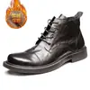 Botas de Cuero para Hombre con Puntera Redonda, Cómodas y Resistentes al Desgaste, Zapatos de Caña Alta de Cuero Genuino con Forro de Lana para Otoño e Invierno, Botas Martin de Caña Media Versátiles de Moda Británica