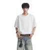 Camiseta de verano de manga corta, diseño estilo americano con tachuelas de marca de moda, corte holgado, fresca y elegante, camiseta fina vintage para hombre con cuello redondo