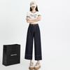 Tannin azul escuro Tencel Wide Leg Jeans Feminino 2024 Verão Nova Chegada Cropped Fino Solto Reto Calças de Seda de Gelo