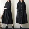 Tiro real 2026 Otoño/Invierno Nuevo Vestido Retro Literario de Pana Camisa de Manga Larga con Solapa Falda Larga