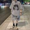 Estilo Hong Kong Adolescente Pesado 2024 Traje de Manga Corta para Hombre Verano Holgado Deportivo Ocio Verano Letras Conjunto de Dos Piezas