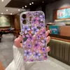 Capa de celular com tema de comércio exterior apresentando uma ilustração floral roxa romântica, capa protetora transparente para iPhone 16, capa macia para Apple 17pm