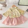 Conjunto de Menina Dianxi Primavera Estilo Chinês Novo Estilo Chinês Roupa de Bebê Menina Saia Dinastia Han Primavera e Outono Roupas de Um Ano