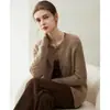 Cárdigan de cachemira para mujer, 100% cachemira pura, nuevo cuello redondo de moda versátil de un solo pecho tejido abrigo suéter cálido