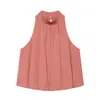 Verão Transfronteiriço Novo Conjunto Feminino Casual com Top Regata de Gola Halter com Barra Bolha e Calça Comprida de Cintura Alta Estilo Lanterna