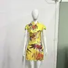 Nuevo Vestido Corto Qipao Retro Mejorado Estilo Chino con Estampado, Cuello Alto, Cintura Ceñida, Dobladillo Irregular y Espalda Abierta para Mujer