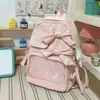 Brisa fresca, suave niebla, mochila con lazo de color azul sal marina de baja saturación para estudiantes de primaria, ligera y cómoda para ir a la escuela