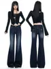 Jeans acampanados estilo americano azul grisáceo para mujer, nuevo modelo otoño 2026, de cintura alta, adelgazantes, pantalones de campana que no se ajustan