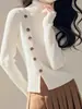 Suéter de Cuello Alto Lazy Blanco de Alta Gama para Mujer Otoño e Invierno 2025 Nuevo Estilo Estilo Pequeño Fragancia Tejido Camiseta Base Top