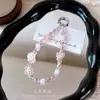 Colgante de Llave con Perlas de Cristal y Flores, Lanyard de Muñeca Pequeño con Flores, Lanyard para Funda de Teléfono Móvil, Accesorios para Llavero, Colgante para Bolso