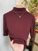 Camisa de Camada Base Manga 3/4 Gola Alta Meia-Boca Outono Nova Cor Lisa Simples Top Slim de Alta Qualidade Estilo Ocidental Manga 3/4 para Mulheres