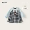 Ropa Infantil Bangxuan Estilo Academia para Niñas, Falda a Cuadros con Cuello de Muñeca, Vestido Línea A para Niñas, Vestido Infantil