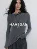 Con Espacio Top de Punto Elástico de Manga Larga Otoño/Otoño para Mujer Básico de Color Sólido de un Hombro Top Capa Base