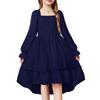 Vestido Europeu e Americano de Primavera e Verão com Decote Quadrado, Manga Longa Evasê e Babados, Roupa Infantil de Manga Longa Mais Quente da Amazon para Venda Transfronteiriça