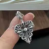 Pingente Cruz Flor Escudo Vintage Tendência Prata de Lei S925 Estilo Hip-Hop Europeu e Americano Colar de Casal de Luxo Leve de Alta Qualidade