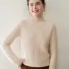 Suéter de cachemira de punto trenzado grueso de peso pesado con cuello semialto para mujer, holgado y versátil, con mangas raglán, camiseta base de punto