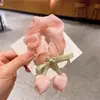 Novo Scrunchie de Tulipa Primavera e Verão para Meninas com Fita, Elástico de Cabelo de Tela Fresca, Acessório de Cabelo Feminino