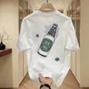 Camiseta Adolescente Estilo Americano Manga Curta Masculina Verão 2025 Novo Estilo Cerveja Estampada Bufante Bonito Solta Rua Frita Gola Redonda Meia-manga