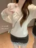 Suéter de Punto de Encaje con Cintura Ceñida que Favorece la Figura y Cuello en V para Mujer, Suéter Suave y Acogedor para Otoño e Invierno, Corte Delgado, Rejuvenecedor, Manga Larga, Camiseta Base
