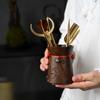 Juego de ceremonia del té de madera de cobre para seis caballeros, accesorios para juego de té de Kung Fu, mesa de té, mesa de té, herramienta de té, cuchillo de té, soporte para té, pincel, soporte para bolígrafo