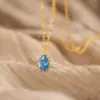 Cadena para Clavícula Versátil de Moda, Collar de Gota de Agua Azul Océano de Plata Pura S925 Art Source Plateado de Lujo Ligero para Mujeres, Personalizable