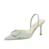 9727-K333 Hebilla de cinturón sexy estilo europeo y americano punta fina corte bajo tacón de aguja zapatos de tacón alto abiertos a la moda para mujer