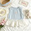 Colete de Verão para Meninas Novo Estilo Coreano Estampa de Coelho e Cereja Fofo Doce Camiseta Roupa de Verão