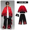 Ropa de Moda Infantil Hip-hop Negro y Rojo Llamas Ropa de Presentación para Niños Traje de Primavera y Otoño Hip Hop Niñas Ropa de Presentación Genial