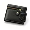 Cartera Retro Europea y Americana, Billetera para Monedas de Hombre de Piel de Vaca de Primera Capa, Tarjetero Plegable con Cremallera, Porta Identificación Multifuncional de Gran Capacidad