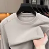 Camiseta para Hombre de Manga Larga, Cuello Redondo, Color Sólido, Anti-Arrugas, Mezcla de Lana Merino, Fresca y Transpirable, Capa Base, Exclusivamente para Ventas Transfronterizas