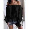 Novo Top Moda Slim Sexy Casual Europeu e Americano Amazon Feminino Slim-fit Gola Ombro a Ombro Cor Sólida