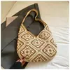 Shuai Mi Home Bolso Tejido Retro Artístico Gran Capacidad Casual Estilo Étnico Calado Bolso de Hombro Bolso para Vacaciones en la Playa