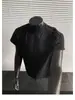 Camiseta Masculina de Algodão Pesado Cor Sólida Oversized Manga Curta com Ombro Normal Estilo Retro Americano para Verão com Toque de Luxo e Pequeno Decote V Meia Manga