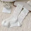 Calcetines para Mujer Primavera y Otoño de Tres Capas Oreja de Madera Media Caña 2025 Nuevos Estilo Ballet Coreano Dulces Calcetines de Moda